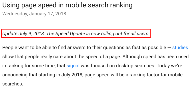 Google page speed update